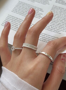 叠戴风锆石戒指女甜酷气质优雅个性轻奢S925镀银开口指环食指戒潮