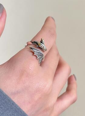 复古撞色小飞龙翅膀戒指女男小众设计时尚个性开口指环嘻哈食指戒