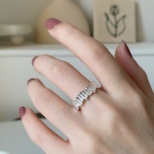 闪亮肌理感戒指女几何时尚个性设计感S925镀银开口指环ins食指戒