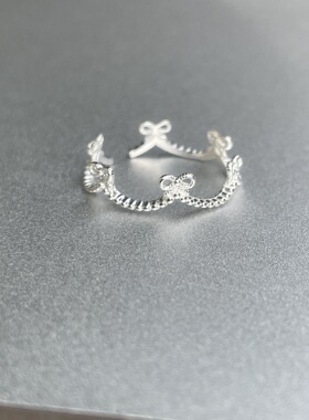 甜美蝴蝶结戒指女简约冷淡风百搭皇冠气质开口指环ins风食指戒潮