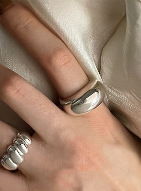 重工面包戒指女简约几何铜镀银光亮气质开口指环ins网红食指戒潮