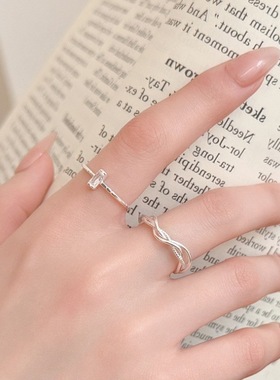 小众几何线条缠绕戒指女小巧细圈精致百搭开口指环ins风食指戒潮