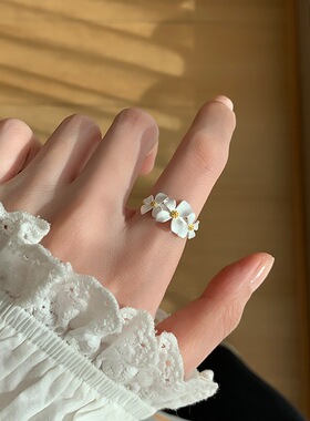 甜美轻奢栀子花朵戒指女精致时尚优雅气质开口指环指尖生花食指戒