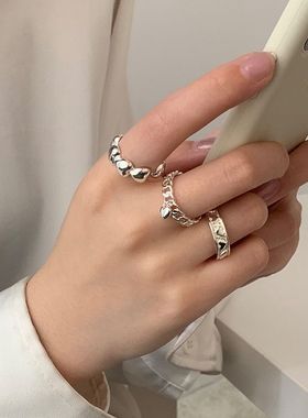 甜酷叠戴爱心戒指女简约百搭气质小众高级感S925银开口指环食指戒