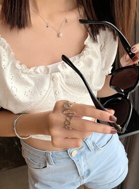 韩版复古ins个性不规则戒指女镂空光面几何指环网红学生食指戒潮