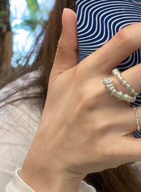 个性设计牛角包戒指女不规则时尚嘻哈朋克夸张重工开口指环食指戒