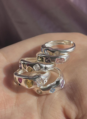 超仙炫彩闪亮甜酷戒指女月光森林气质优雅S925镀银开口指环食指戒