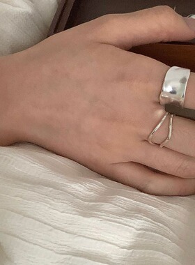 雾面宽边戒指女简约双层线条开口指环甜酷叠戴个性百搭创意食指戒