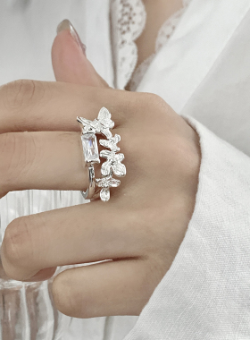 甜酷叠戴蝴蝶戒指女时尚百搭几何多层线条高级气质开口指环食指戒