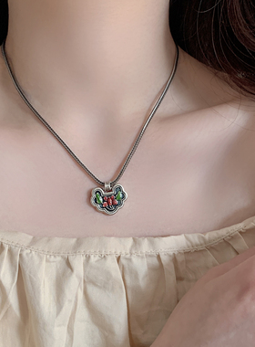 中国风如意锁扣镀银锁骨链女款