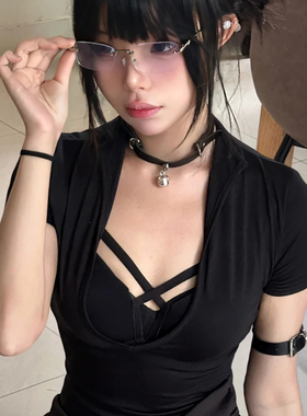 恶魔小铃铛项圈暗黑脖圈锁骨链哥特风颈链亚文化配饰甜酷choker女