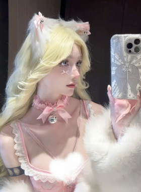 蝴蝶结铃铛项链猫耳项圈女小众独特脖颈带高级感锁骨链粉色配饰