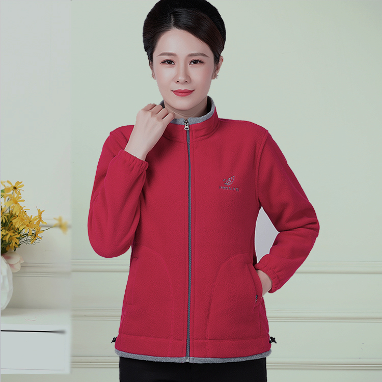 中年卫衣长袖驼绒摇粒绒外套女开衫户外运动妈妈装中老年抓绒上衣 - 图2