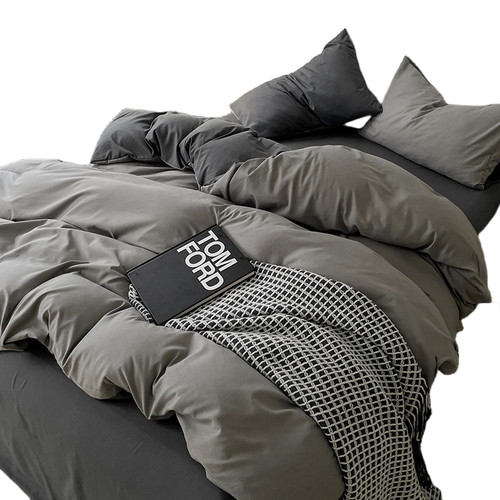 四件套床单被套被罩简约纯色学生宿舍水洗棉3三件套床笠床上用品4 - 图3