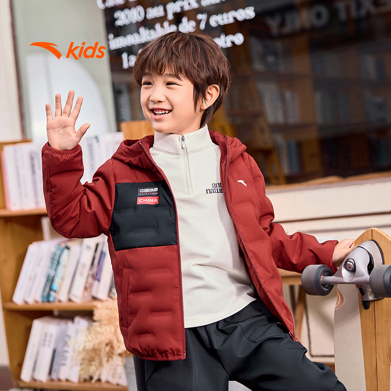 管道防钻绒羽绒服安踏儿童加厚羽绒服2025冬季连帽羽绒棉袄外套男 - 图2