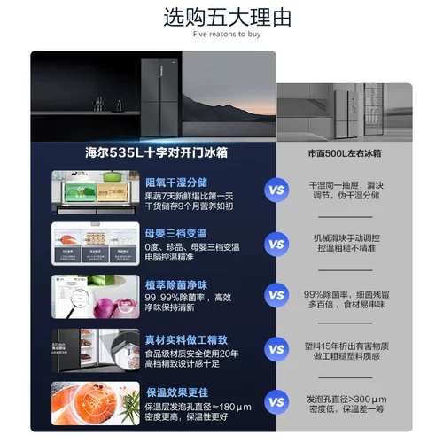 Старая замена Новая субсидия Haier 535 Cross Double -Open Four -Adoor Energy -Efficity Бесплатный морозный холодильник.