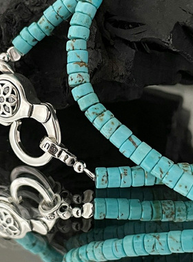 S925纯银樱花扣项链女珐琅蓝色