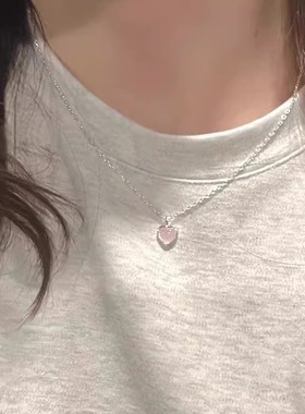 日韩风粉水晶925纯银爱心项链女轻奢小众高级感颈链choker锁骨链