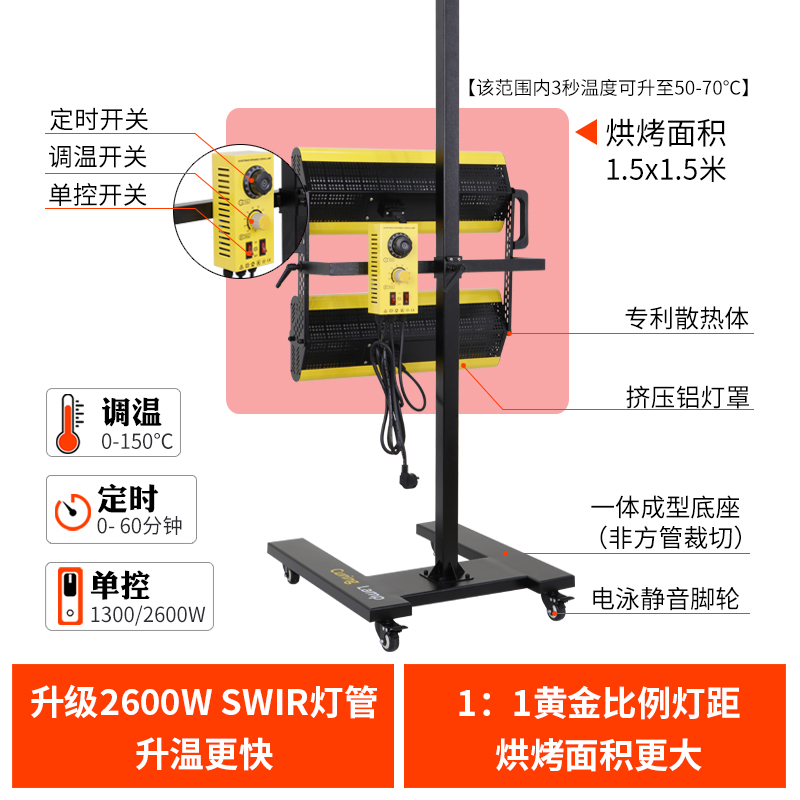 汽车烤灯喷漆移动式短波红外线烤漆灯烤漆房油漆工业高温烘干灯-图0