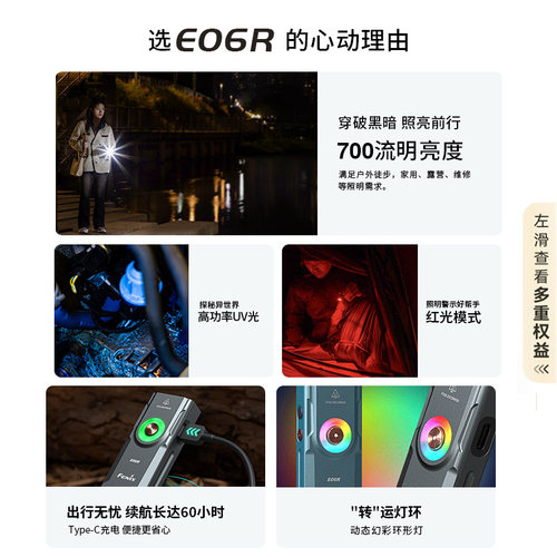 Fenix菲尼克斯E06R钥匙扣应急防水强光充电式迷你小型便携手电筒 - 图0
