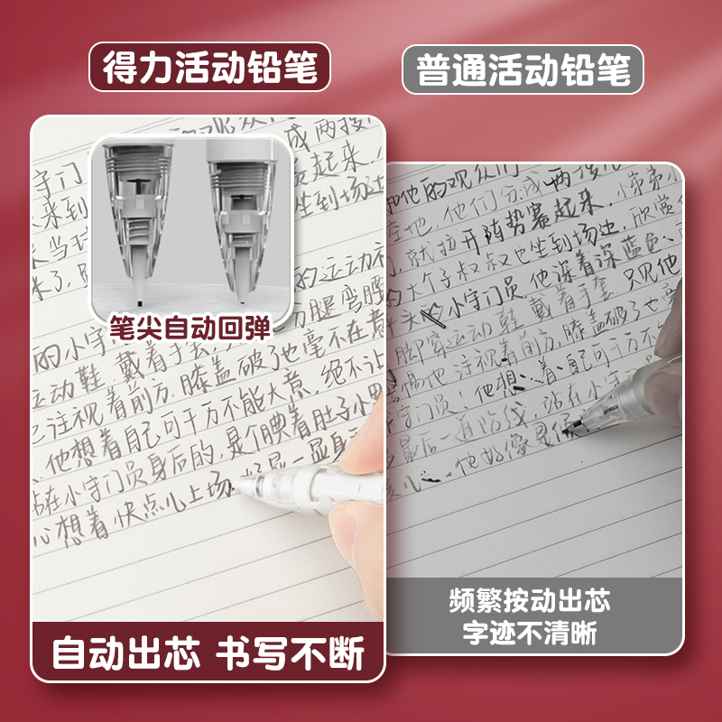 得力自动铅笔小学生专用按动0.7自动笔0.5铅芯橡皮用初中高颜值不断芯自动出铅活动铅笔儿童笔芯考试绘画文具-图1