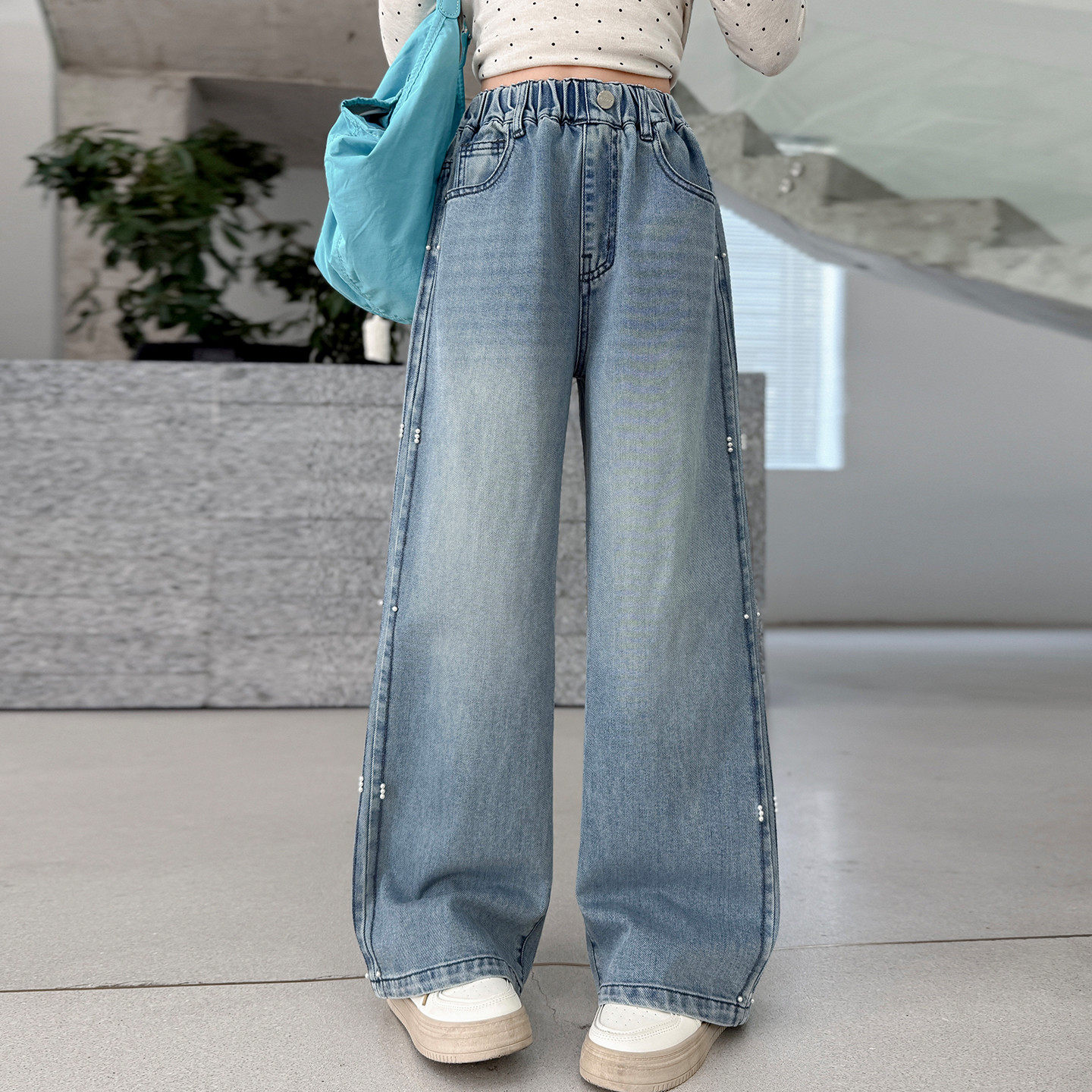 女童直筒牛仔裤2026新款潮版大童刺绣珍珠阔腿裤儿童裤子春秋新款,淘宝优惠券,粉丝福利购,淘宝优惠卷