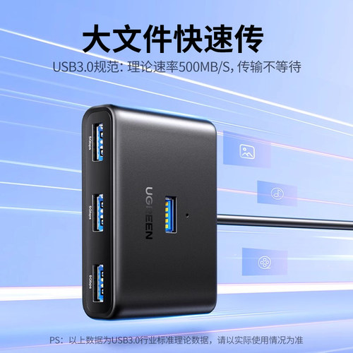绿联 USB3.0分线器一拖四多接口转换Type-C手机笔记本电脑台式机多功能孔高速USB扩展器OTG拓展HUB集线器延长 - 图1