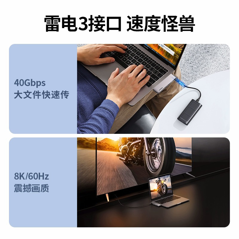 绿联适用macbookpro air拓展坞扩展typec苹果电脑转换器转接头笔记本投屏hdmi转网口线usb集线器雷电3/4配件