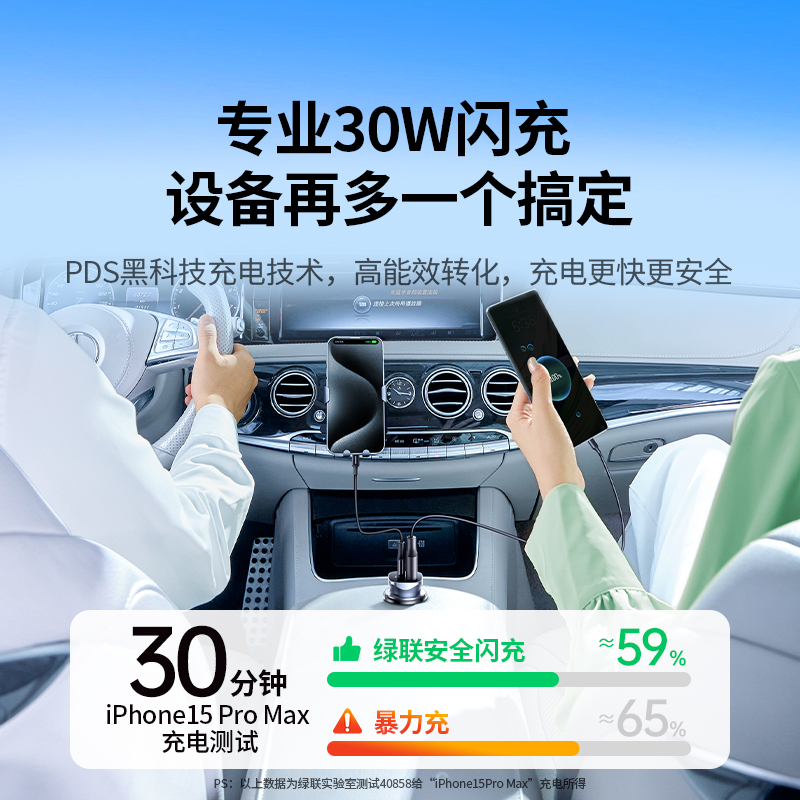 绿联适用iPhone16车载15充电器PD30W超级快充usb汽车点烟器转换头
