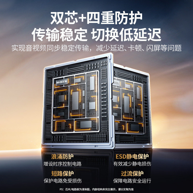 绿联kvm切换器hdmi二进一出四进一套键盘鼠标控制两台电脑2双主机共用一个显示器带多usb共享同步分配切屏器