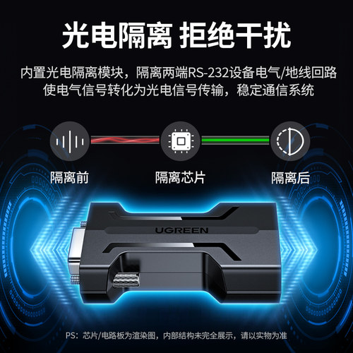 绿联 光电隔离器RS232串口通讯信号三线制保护无源中继器延长模块工业级DB9针com口公对母防浪涌防雷电保护器 - 图3