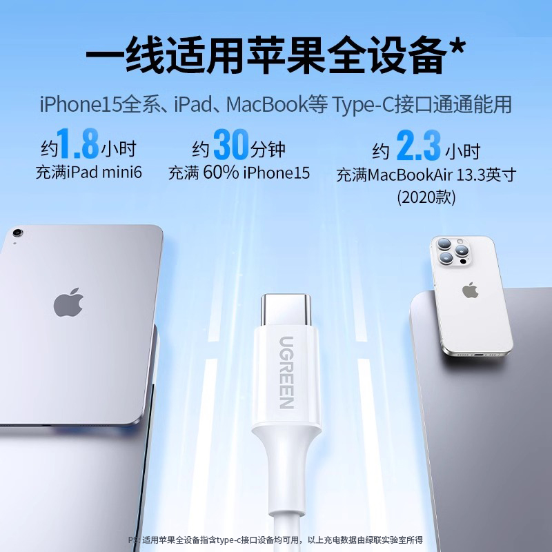 绿联iphone15充电线双typec数据线pd快充ipad转双头usbc适用华为小米苹果promax笔记本手机平板车载ctoc口短 - 图0