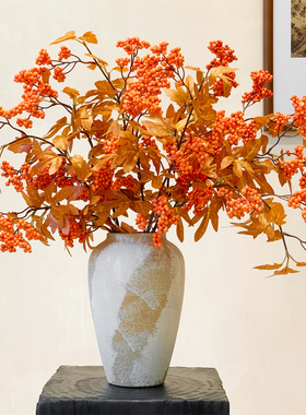 中古风仿真秋叶浆果干花花束假花摆设客厅陶瓷花瓶装饰花艺摆件