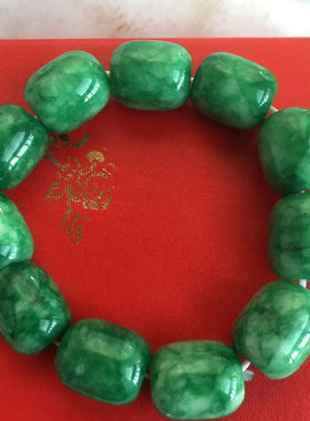 天然玉石翡翠玉路路通手链阳绿圆柱手串白底青玉石手串男女款玉珠