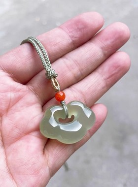如意祥云平安锁天然高冰白玉髓冰种玛瑙项链女古风新中式汉服吊坠