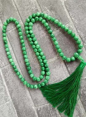 缅甸满绿翡翠项链 干青铁龙生阳绿花青108颗手链 8mm情侣款手串
