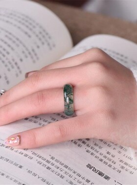 天然水草玛瑙冰种飘花玉髓尾戒