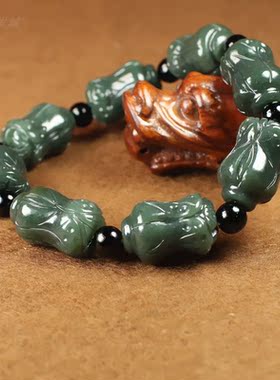 和田玉白菜玉手链真品新疆和田青玉手串男士女士玉石百财手链带证