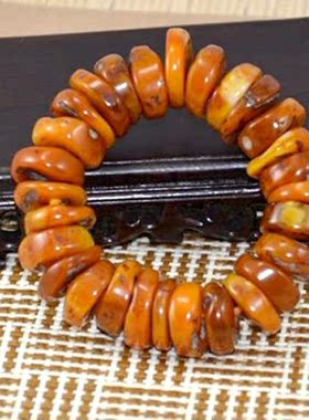 老蜜蜡鸡油黄平安扣手串算盘珠