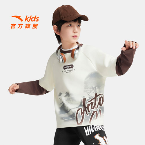 少年顽家安踏儿童长T针织长袖2025秋季新款舒适亲肤大童圆领上装 - 图0