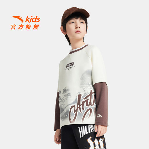 少年顽家安踏儿童长T针织长袖2025秋季新款舒适亲肤大童圆领上装 - 图1