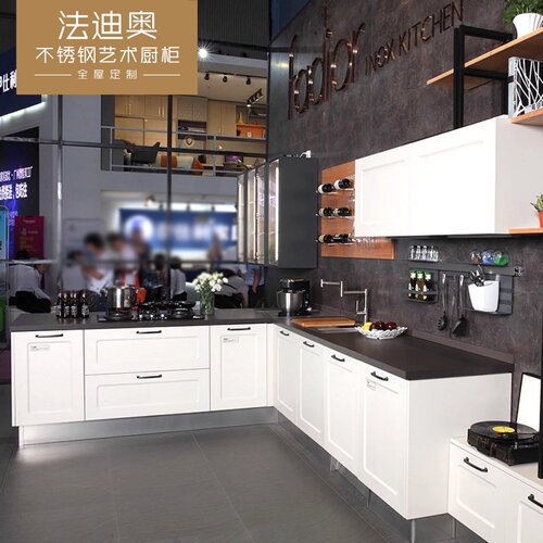 法迪奥不锈钢橱柜整体定制石英石台面简欧白色厨房厨柜厨房订制新 - 图0
