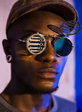 双翻盖墨镜简约圆框男女可配近视