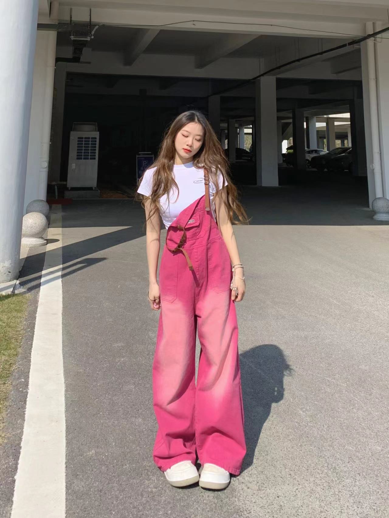 夏季牛仔裤子韩版复古渐变色宽松百搭牛仔背带裤女高腰显瘦连体裤,淘宝优惠券,粉丝福利购,淘宝优惠卷