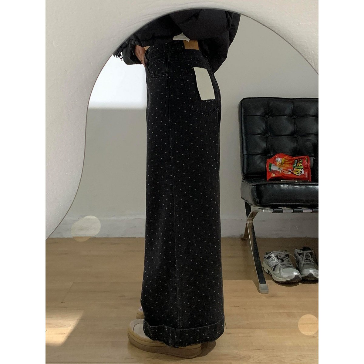 黑色复古爱心阔腿牛仔裤女秋冬季新款宽松高腰显瘦百搭休闲长裤子,淘宝优惠券,粉丝福利购,淘宝优惠卷