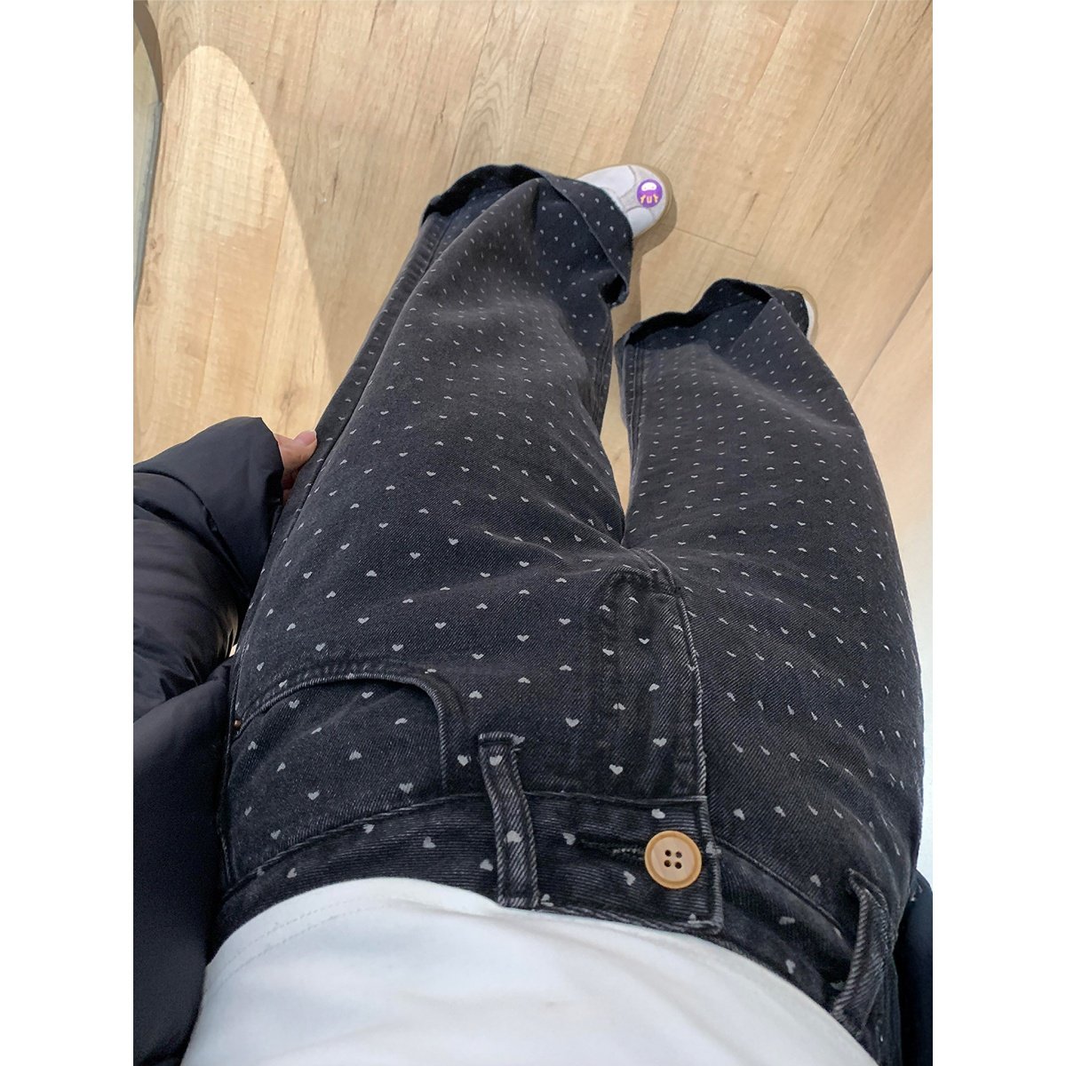 黑色复古爱心阔腿牛仔裤女秋冬季新款宽松高腰显瘦百搭休闲长裤子,淘宝优惠券,粉丝福利购,淘宝优惠卷