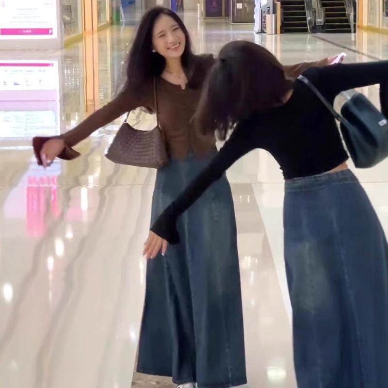 复古显瘦高腰A字牛仔半身裙女2025秋冬设计感洋气减龄牛仔长裙子,淘宝优惠券,粉丝福利购,淘宝优惠卷