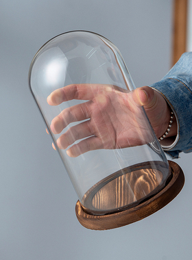 永生花干花透明玻璃罩手办积木摆件防尘展示盒EVA防脱落卡扣底座