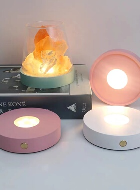 新款七彩充电发光底座圆形触摸USB接口小夜灯扩香晶石香薰灯座