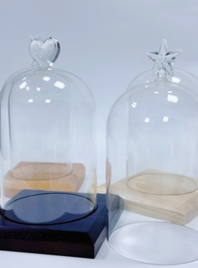 永生花顶饰防尘玻璃罩方形白蜡木底座花房黏土积木摆件桌面展示罩